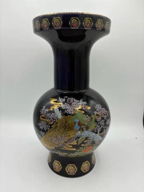 Japanese Cobalt Cloisonné Vase with Peacock - Thumbnail 2