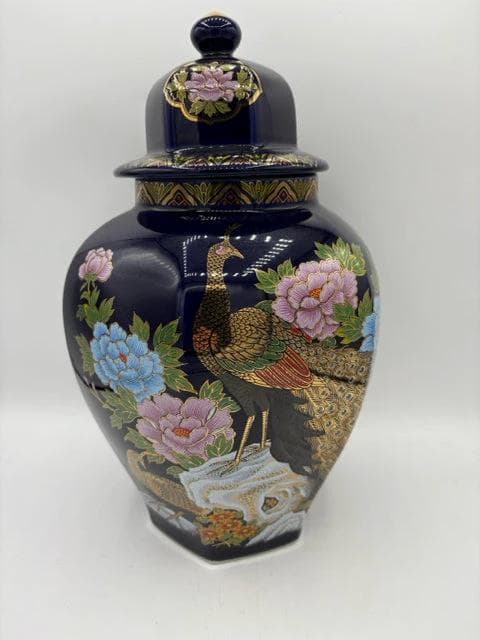 Japanese Cobalt Cloisonné Ginger Jar with Peacocks - Image 1
