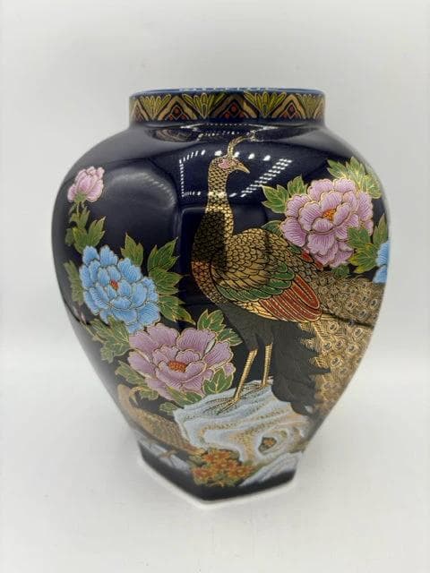 Japanese Cobalt Cloisonné Ginger Jar with Peacocks - Thumbnail 2