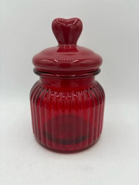 Red Glass Jar With Ceramic Heart Lid - Image 1