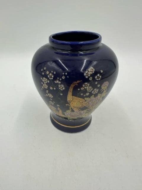 Small Japanese Cobalt Blue Vase With Peacock - Image 1