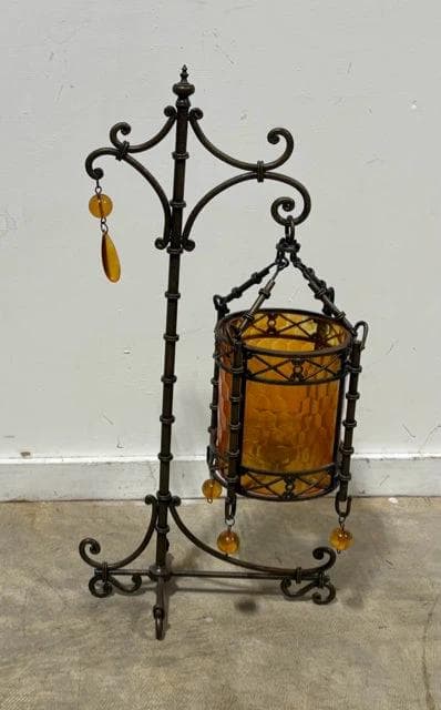 Orange Lucite Candle Holder on Metal Base - Image 1