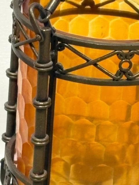 Orange Lucite Candle Holder on Metal Base - Thumbnail 2