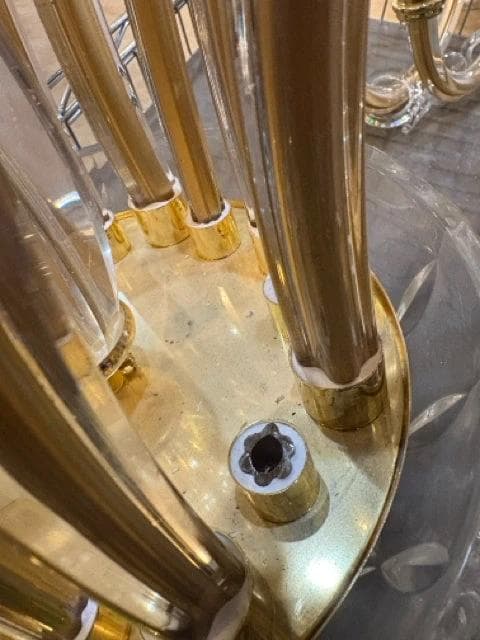 Brass And Glass Curved Arm Chandelier AS IS - Thumbnail 3