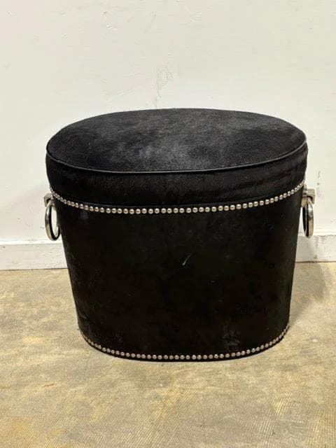 Global Views Black Cowhide Storage Stool With Silver Nailheads - Image 1