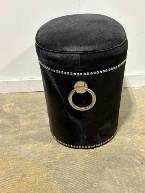 Global Views Black Cowhide Storage Stool With Silver Nailheads - Thumbnail 2