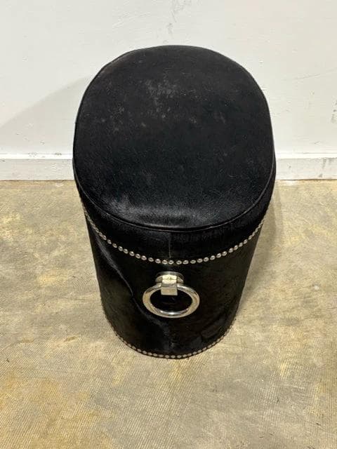 Global Views Black Cowhide Storage Stool With Silver Nailheads - Thumbnail 3