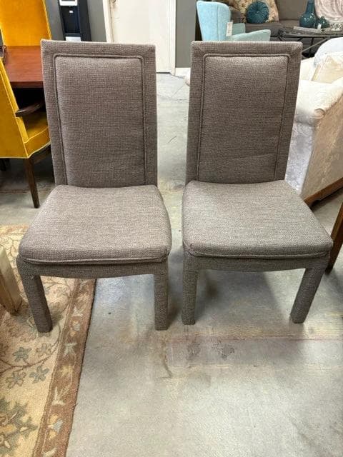 Set Of 2 Grey Upholstered Dining Chairs With Padded Seats - Image 1