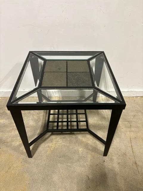 Glass And Metal End Table With Tile Top AS IS - Image 1