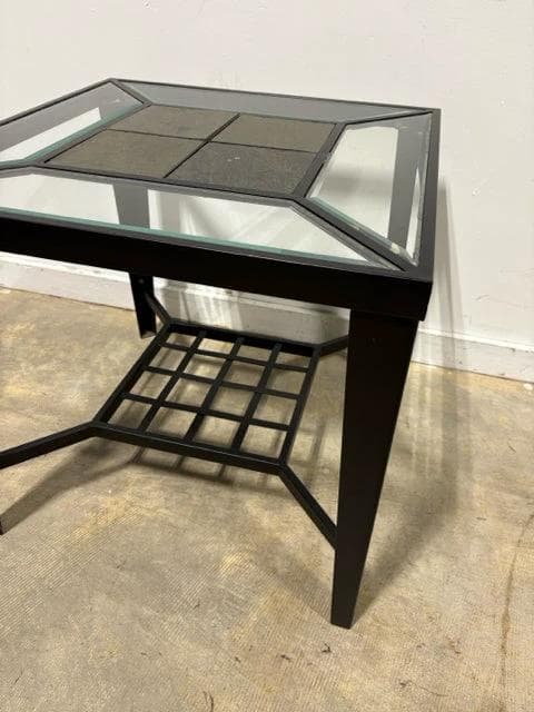 Glass And Metal End Table With Tile Top AS IS - Thumbnail 2
