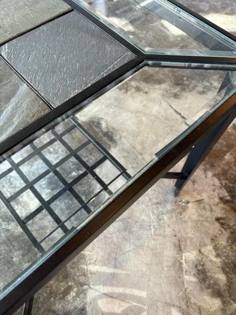 Glass And Metal End Table With Tile Top AS IS - Thumbnail 4