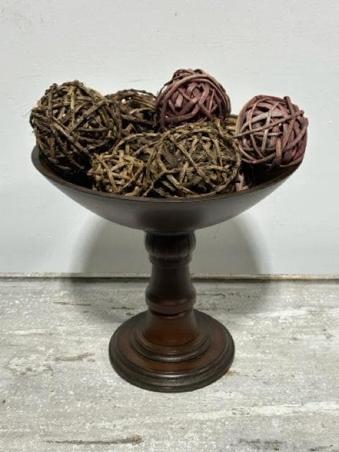 Home Interiors Wooden Pedestal Bowl with Rattan Spheres - Image 1