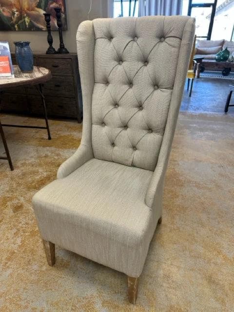 Beige Linen Tufted Wing Chair - Image 1