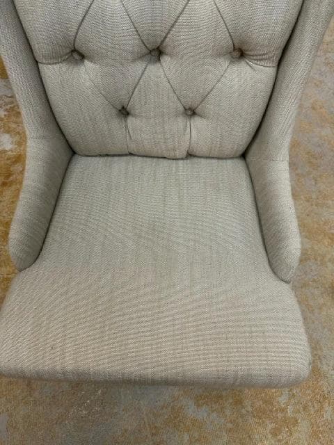 Beige Linen Tufted Wing Chair - Thumbnail 2