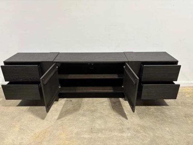 Four Hands Smoked Black Fisher Media Console with 4 Drawers & 2 Doors - Thumbnail 3