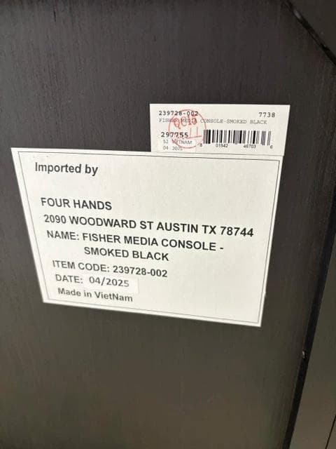 Four Hands Smoked Black Fisher Media Console with 4 Drawers & 2 Doors - Thumbnail 5