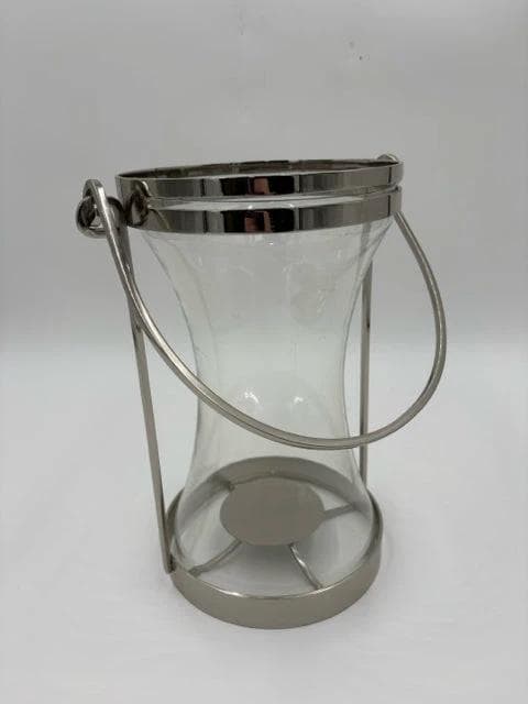 Pottery Barn Glass Hurricane With Silver Handle - Image 1