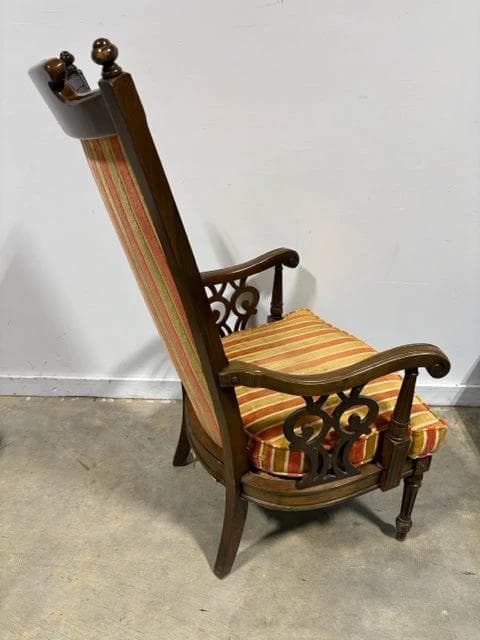 Antique Gold And Orange Striped Chair With Wooden Frame - Thumbnail 2