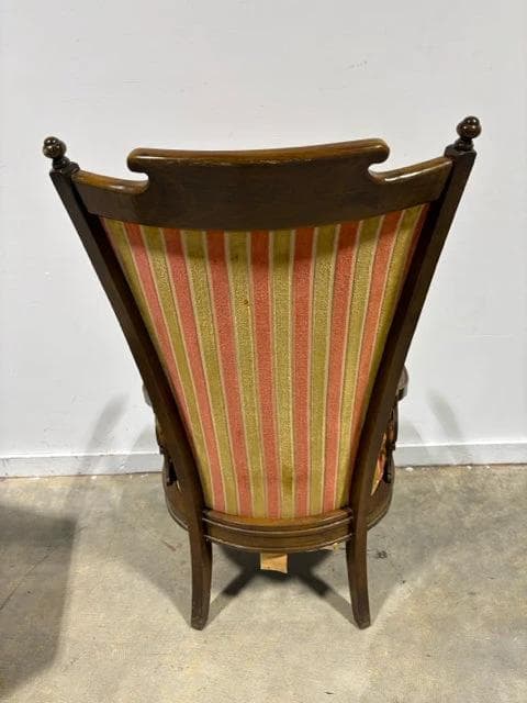 Antique Gold And Orange Striped Chair With Wooden Frame - Thumbnail 3