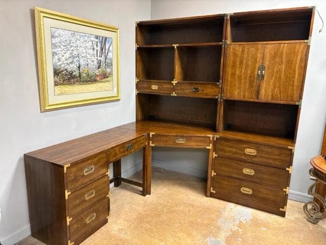 Bernhardt Campaign Style L-Shaped Desk With Hutch - Image 1
