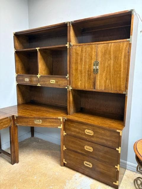 Bernhardt Campaign Style L-Shaped Desk With Hutch - Thumbnail 2