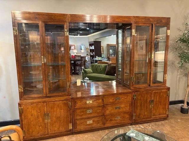 Henredon 3 Piece Lighted Cabinet With Mirror And 8 Doors And 6 Drawers - Image 1