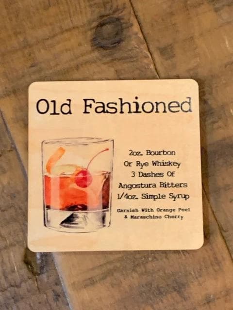 *NEW* "Old Fashioned Cocktail" Wood Coaster - Image 1