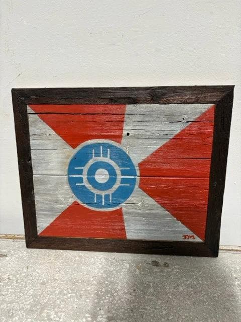 Wichita Flag Painting On Distressed Wood By Local Artist - Image 1