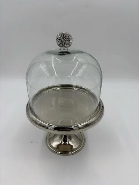 Large Crystal Round Metal Tray With Rhinestone Cloche - Image 1