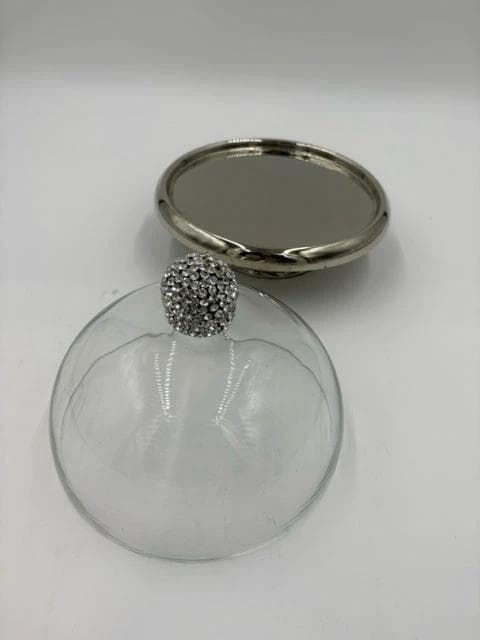 Medium Crystal Round Metal Tray With Rhinestone Cloche - Thumbnail 2