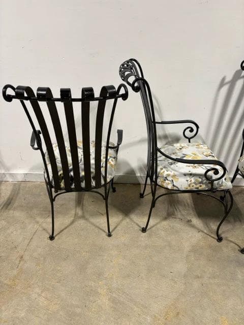 Set Of 4 Black Iron Base And Floral Seats Dining Chairs - Thumbnail 2