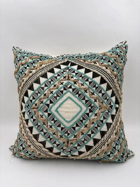Turquoise Black And Cream Down Pillow - Image 1