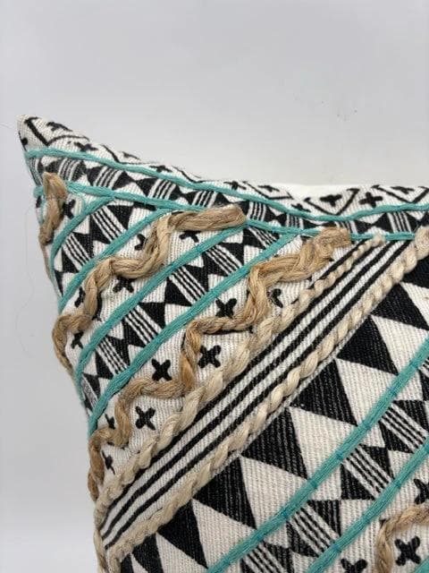 Turquoise Black And Cream Down Pillow - Thumbnail 2