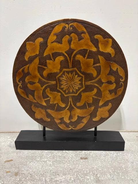 Floral Resin Medallion On Metal Stand - Image 1