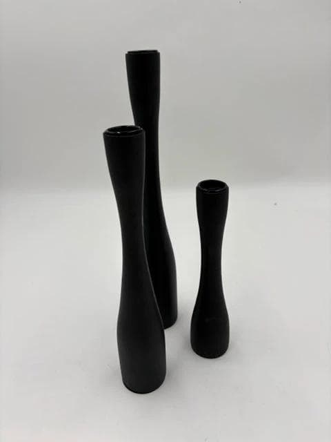 Set Of 3 Wooden Black Candlestick Holders - Image 1