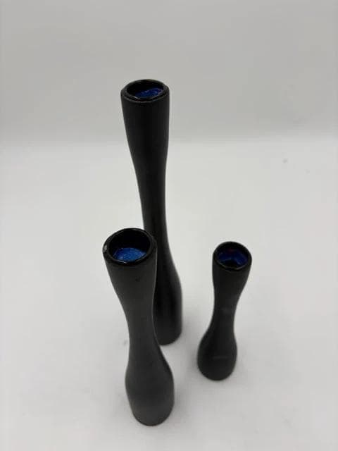 Set Of 3 Wooden Black Candlestick Holders - Thumbnail 2