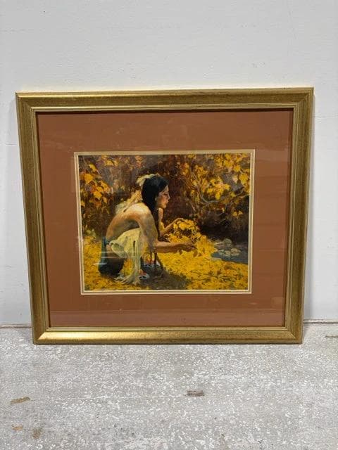 Crouching In Yellow Leaves Gold Framed Print By Eanger Irving Couse - Image 1