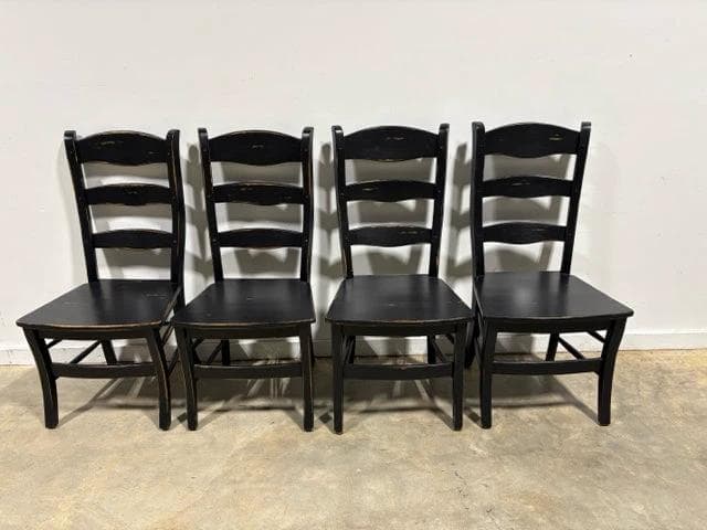 Set Of 4 Black Distressed Wooden Chairs - Image 1