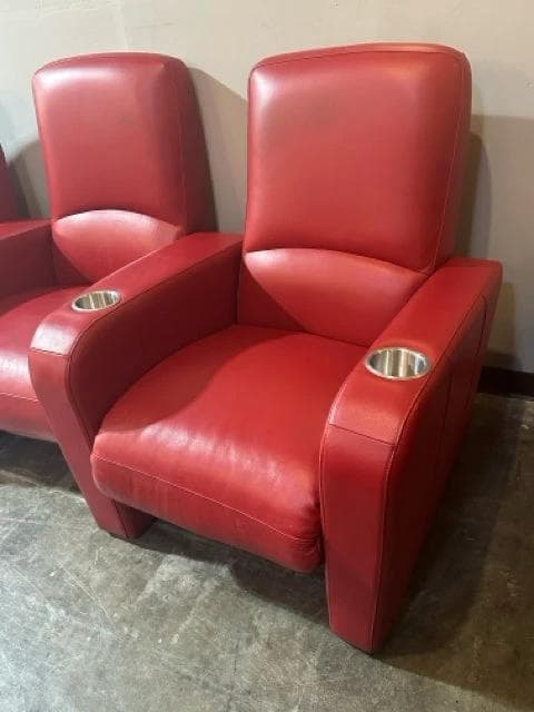 American Leather Red Row of 3 Reclining Home Theater Seats - Thumbnail 5