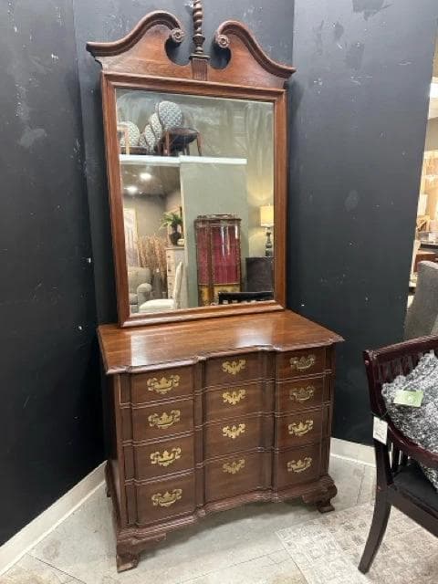 Ethan Allen Georgian Court Cherry Block Front Dresser with Mirror - Image 1