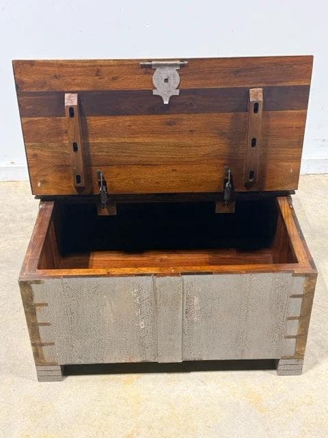 Rustic Wooden Storage Trunk Coffee Table With Metal Detail - Thumbnail 5