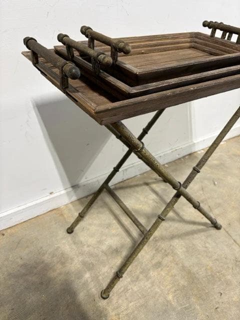 Set Of 3 Wooden Trays On Stand - Thumbnail 2