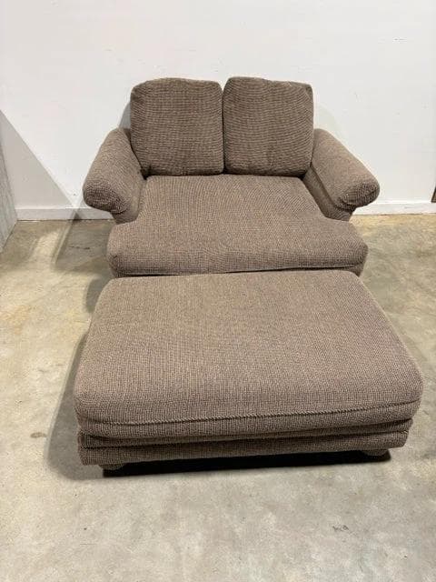 Brown Textured Upholstered Chair & a Half with Ottoman