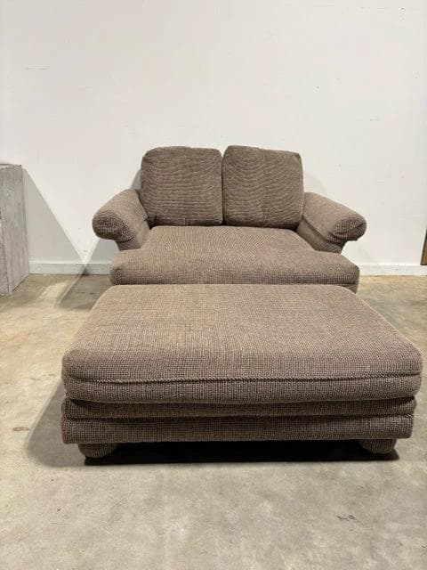 Brown Textured Upholstered Chair & a Half with Ottoman - Thumbnail 2