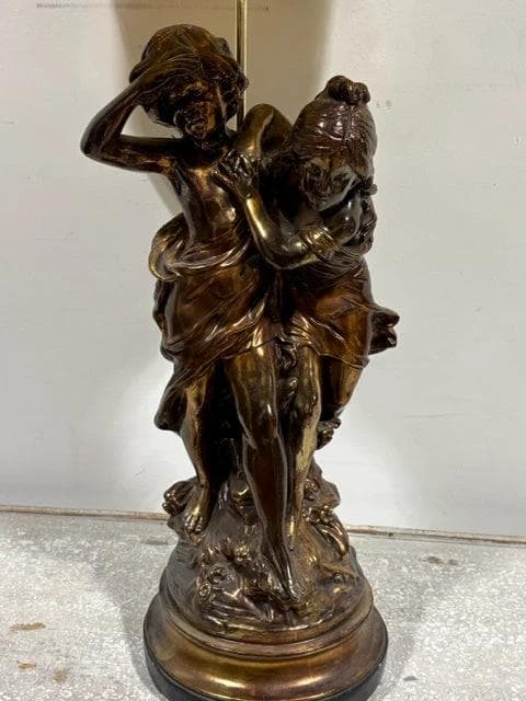 Vintage Bronze Children Figure French Style Table Lamp with Shade - Thumbnail 2
