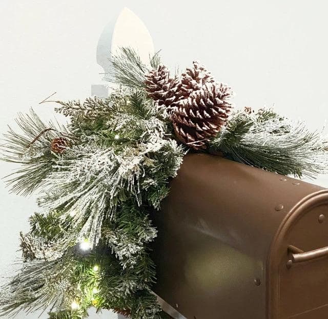 36" Snowfall Creek Mailbox Swag Pre-lit with LED Light - Thumbnail 2