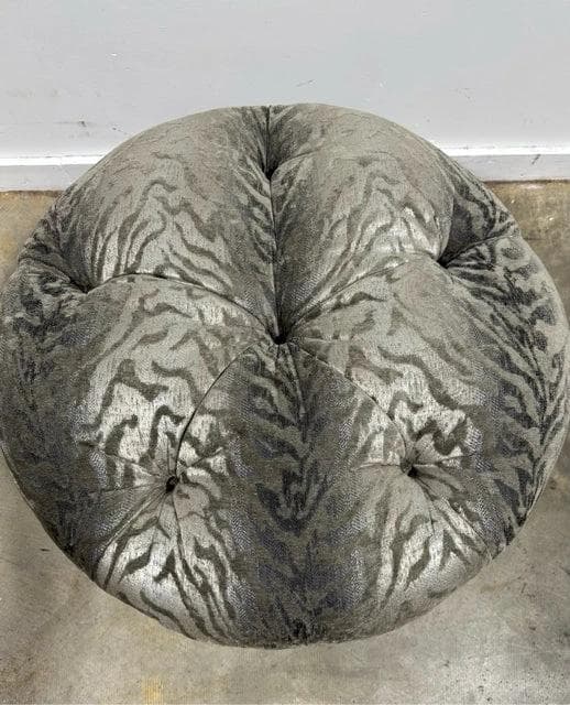 Custom Round Gray Animal Print Ottoman on Wheels - Thumbnail 2
