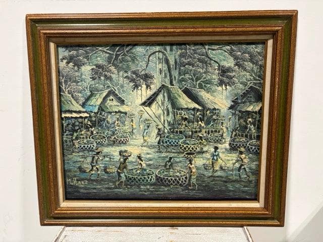 Balinese Village Framed Artwork - Original Oil - Image 1