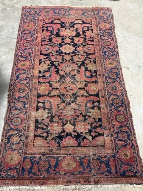 Antique Pink And Blue Floral Persian Wool Rug - Image 1