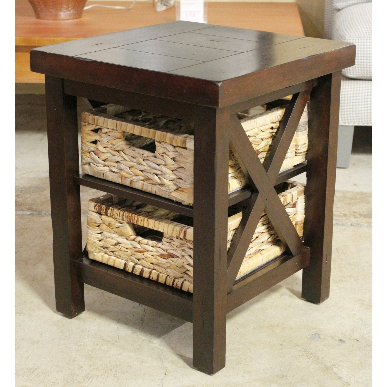 Mahogany End Table w/Basket Drawers - Mahogany Finish - Thumbnail 4